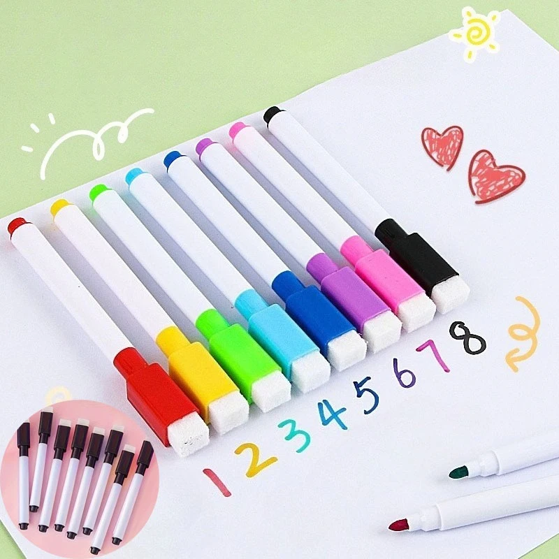 kf-S102fea4e7ef34e42b6ea36b7abbb23c5g 8Pcs/Set Magnetic 8 Color Dry Erase Markers With Eraser Cap White Board Dry Erase Markers Classroom Wipe Pens For Office School - Image 1