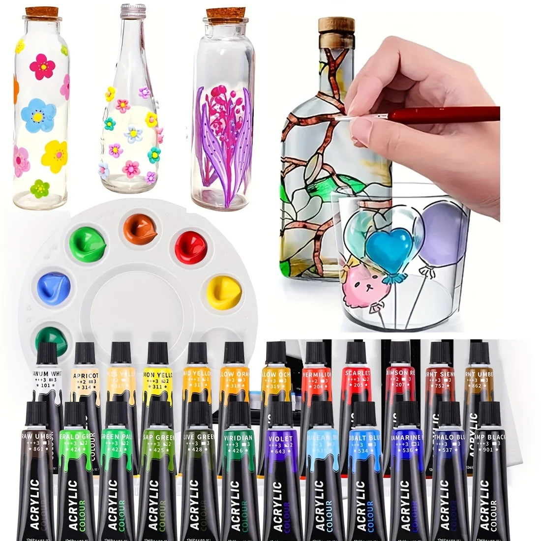 kf-S7c8354a284c44e8c8dead3626e63eb2dI 12 Colors 0.41oz Glass Painting Paint, Hand-painted Diy Glass Creative Decorative Painting Paint, Can Be Used For Glass Products - Image 1