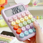 Cute Candy Color Calculator with Mechanical Keypad, 1pc 12-Digit Desktop Calculator for Office & School Stationery